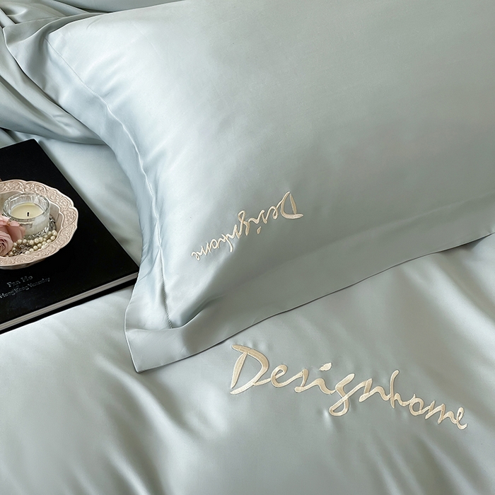 91家纺网 家纺一手货源 找家纺 黛舒家居 2025新款60S兰精天丝纯色简绣四件套 薄荷绿