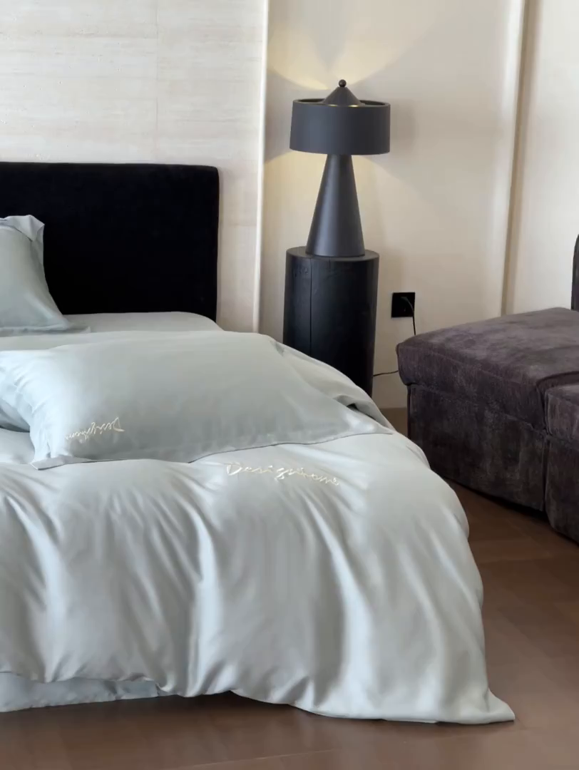 91家纺网 家纺一手货源 找家纺 黛舒家居 2025新款60S兰精天丝纯色简绣四件套 薄荷绿