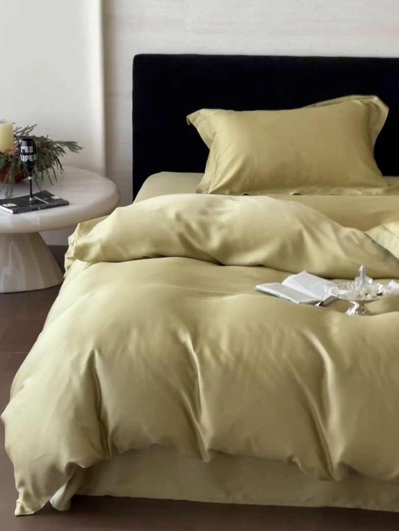 91家纺网 家纺一手货源 找家纺 黛舒家居 2025新款60S兰精天丝纯色简绣四件套 琥珀黄