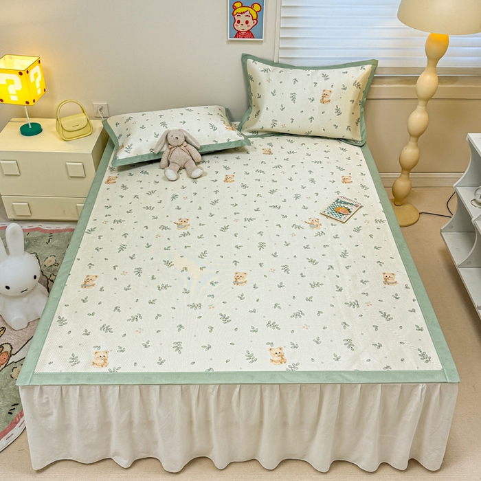 91家纺网 家纺一手货源 找家纺 （总）慕尚家纺 2025新款600D小清新凉感冰丝凉席三件套