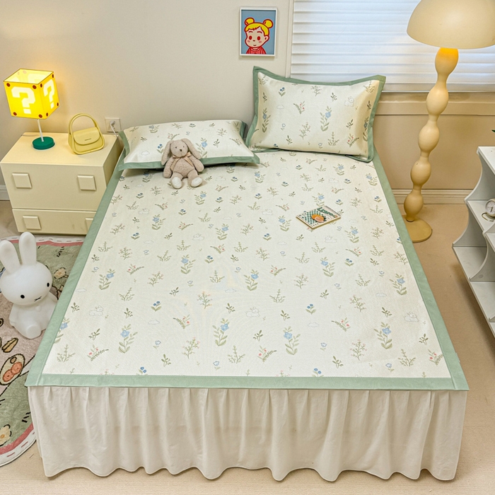 91家纺网 家纺一手货源 找家纺 （总）慕尚家纺 2025新款600D小清新凉感冰丝凉席三件套