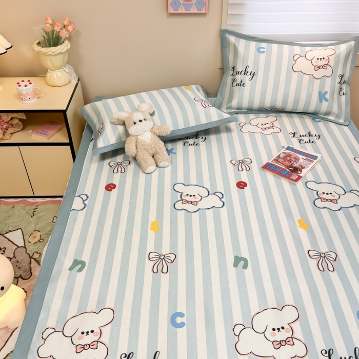 91家纺网 家纺一手货源 找家纺 （总）慕尚家纺 2025新款600D小清新凉感冰丝凉席三件套