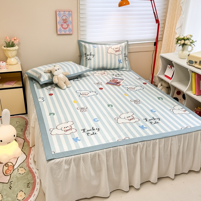 91家纺网 家纺一手货源 找家纺 （总）慕尚家纺 2025新款600D小清新凉感冰丝凉席三件套