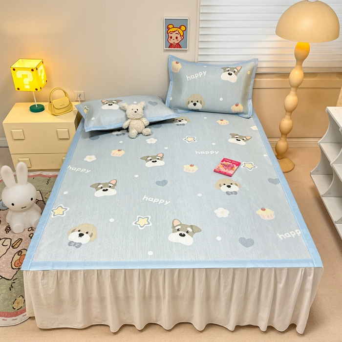 91家纺网 家纺一手货源 找家纺 （总）慕尚家纺 2025新款600D小清新凉感冰丝凉席三件套