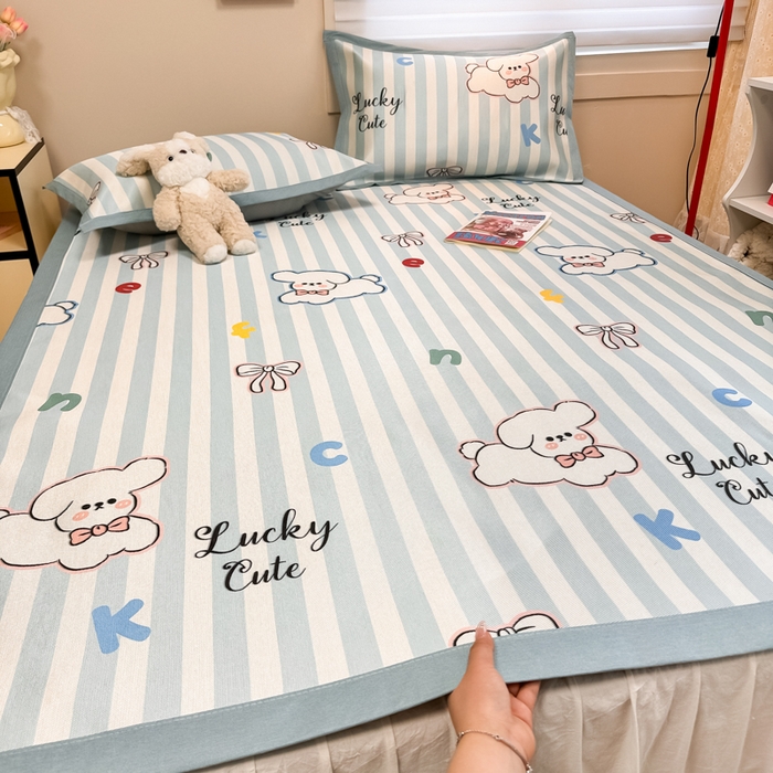 91家纺网 家纺一手货源 找家纺 （总）慕尚家纺 2025新款600D小清新凉感冰丝凉席三件套