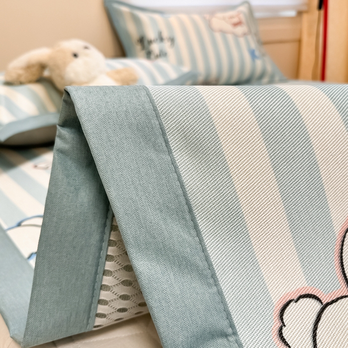 91家纺网 家纺一手货源 找家纺 慕尚家纺 2025新款600D小清新凉感冰丝凉席三件套 蝴蝶结狗