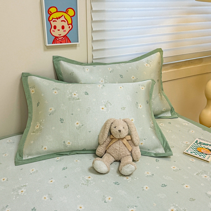 91家纺网 家纺一手货源 找家纺 慕尚家纺 2025新款600D小清新凉感冰丝凉席三件套 橘夏