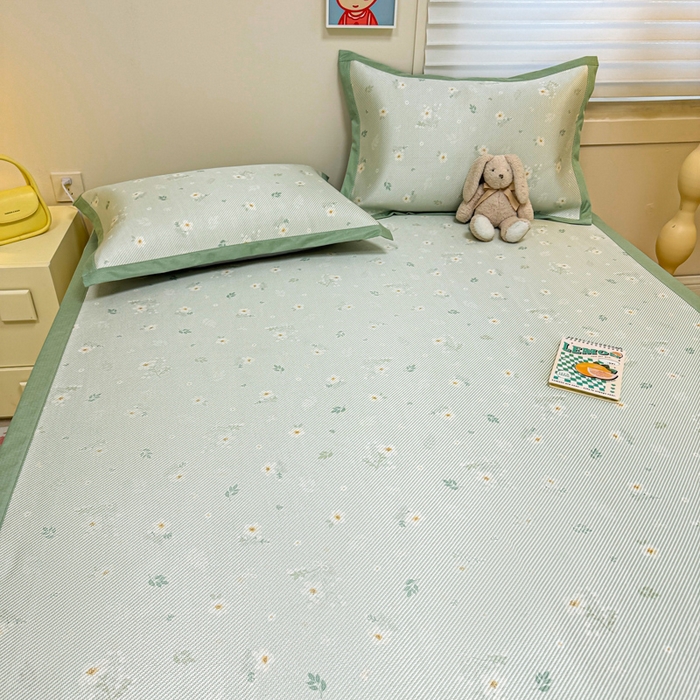 91家纺网 家纺一手货源 找家纺 慕尚家纺 2025新款600D小清新凉感冰丝凉席三件套 橘夏