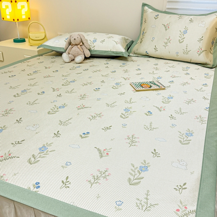 91家纺网 家纺一手货源 找家纺 慕尚家纺 2025新款600D小清新凉感冰丝凉席三件套 小兔叽