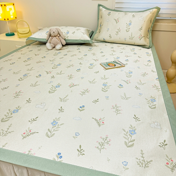 91家纺网 家纺一手货源 找家纺 慕尚家纺 2025新款600D小清新凉感冰丝凉席三件套 小兔叽