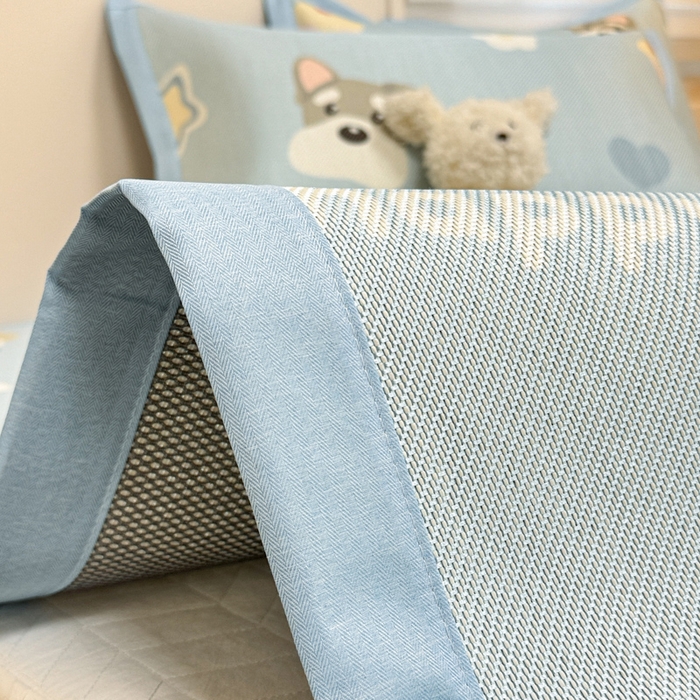 91家纺网 家纺一手货源 找家纺 慕尚家纺 2025新款600D小清新凉感冰丝凉席三件套 旺财