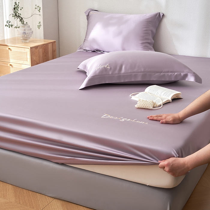 91家纺网 家纺一手货源 找家纺 黛舒家居 2025新款60S兰精天丝纯色简绣单床笠 丁香紫