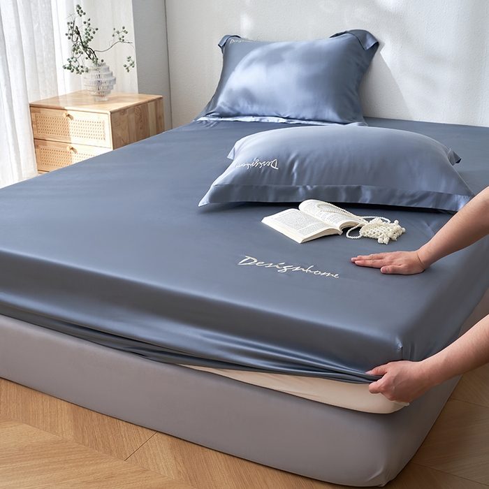 91家纺网 家纺一手货源 找家纺 黛舒家居 2025新款60S兰精天丝纯色简绣单床笠 石青