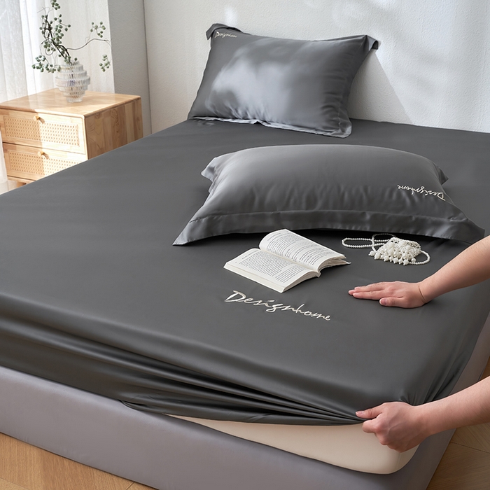 91家纺网 家纺一手货源 找家纺 黛舒家居 2025新款60S兰精天丝纯色简绣单床笠 玄灰