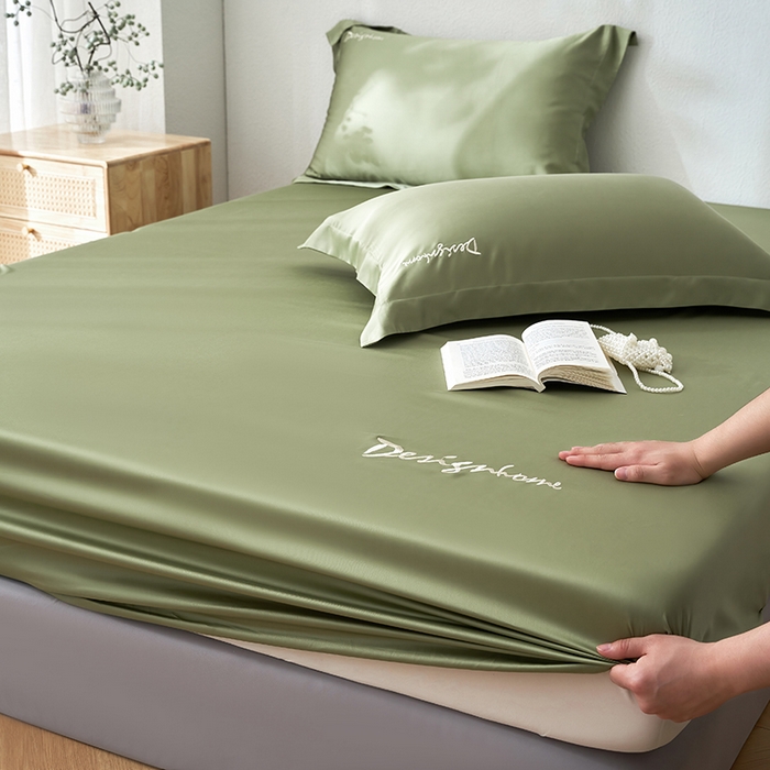 91家纺网 家纺一手货源 找家纺 黛舒家居 2025新款60S兰精天丝纯色简绣单床笠 松绿