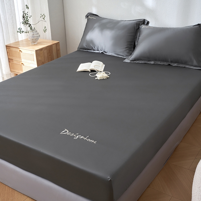 91家纺网 家纺一手货源 找家纺 黛舒家居 2025新款60S兰精天丝纯色简绣单床笠 玄灰