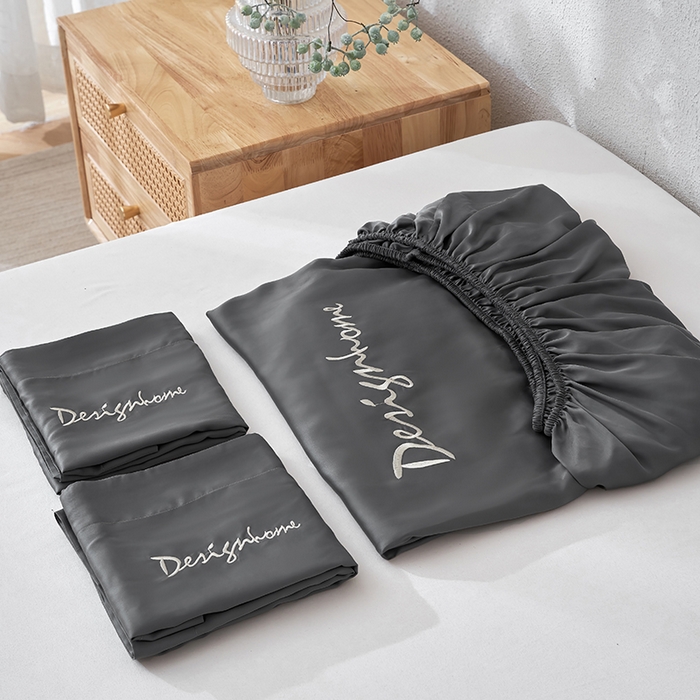 91家纺网 家纺一手货源 找家纺 黛舒家居 2025新款60S兰精天丝纯色简绣单床笠 玄灰