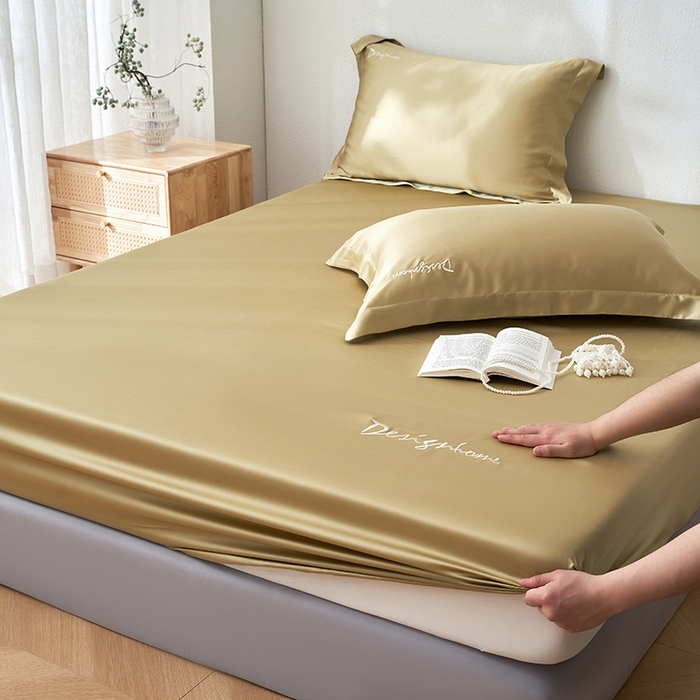 91家纺网 家纺一手货源 找家纺 黛舒家居 2025新款60S兰精天丝纯色简绣单床笠 琥珀黄