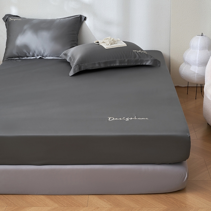 91家纺网 家纺一手货源 找家纺 黛舒家居 2025新款60S兰精天丝纯色简绣单床笠 玄灰