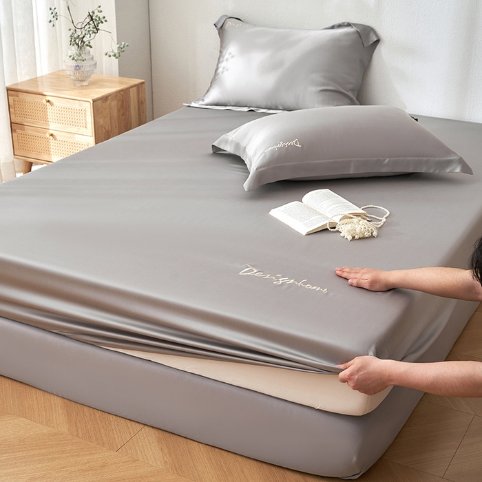 91家纺网 家纺一手货源 找家纺 黛舒家居 2025新款60S兰精天丝纯色简绣单床笠 烟灰