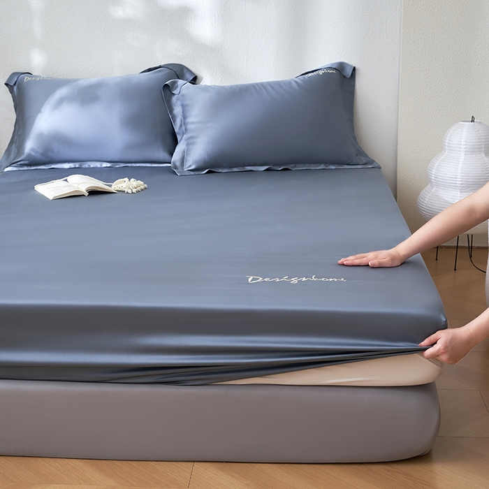 91家纺网 家纺一手货源 找家纺 黛舒家居 2025新款60S兰精天丝纯色简绣单床笠 石青