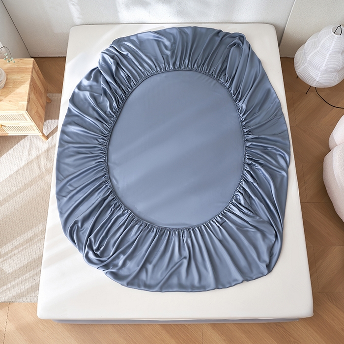 91家纺网 家纺一手货源 找家纺 黛舒家居 2025新款60S兰精天丝纯色简绣单床笠 石青