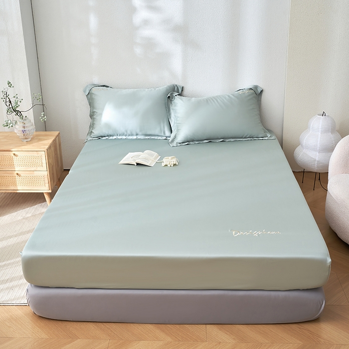 91家纺网 家纺一手货源 找家纺 黛舒家居 2025新款60S兰精天丝纯色简绣单床笠 薄荷绿