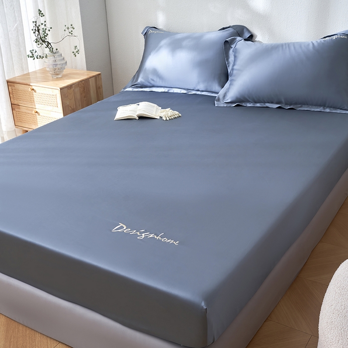 91家纺网 家纺一手货源 找家纺 黛舒家居 2025新款60S兰精天丝纯色简绣单床笠 石青