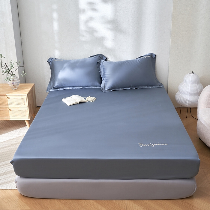 91家纺网 家纺一手货源 找家纺 黛舒家居 2025新款60S兰精天丝纯色简绣单床笠 石青