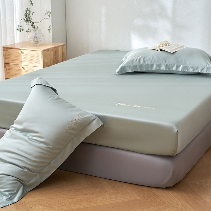 91家纺网 家纺一手货源 找家纺 黛舒家居 2025新款60S兰精天丝纯色简绣单床笠 薄荷绿