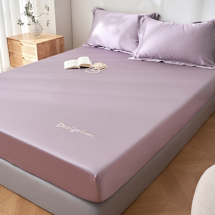 91家纺网 家纺一手货源 找家纺 黛舒家居 2025新款60S兰精天丝纯色简绣单床笠 丁香紫