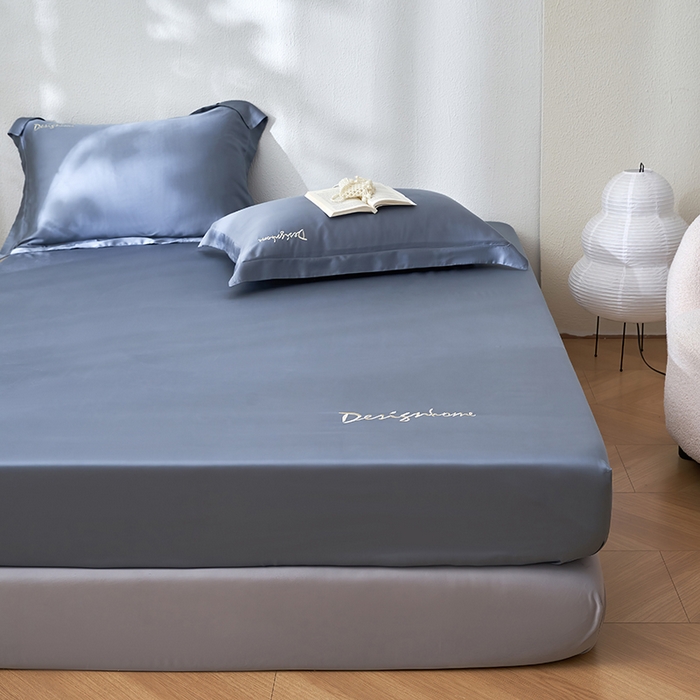 91家纺网 家纺一手货源 找家纺 黛舒家居 2025新款60S兰精天丝纯色简绣单床笠 石青