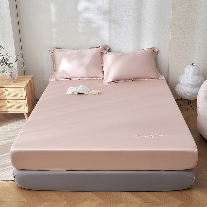 91家纺网 家纺一手货源 找家纺 黛舒家居 2025新款60S兰精天丝纯色简绣单床笠 千黛粉