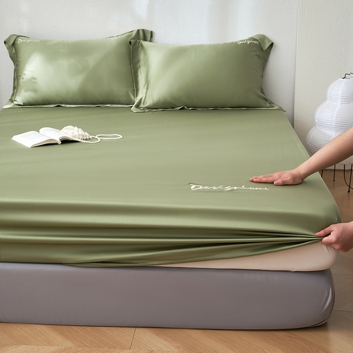 91家纺网 家纺一手货源 找家纺 黛舒家居 2025新款60S兰精天丝纯色简绣单床笠 松绿