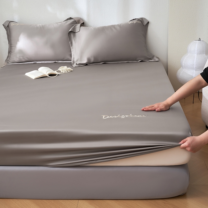 91家纺网 家纺一手货源 找家纺 黛舒家居 2025新款60S兰精天丝纯色简绣单床笠 竹卡