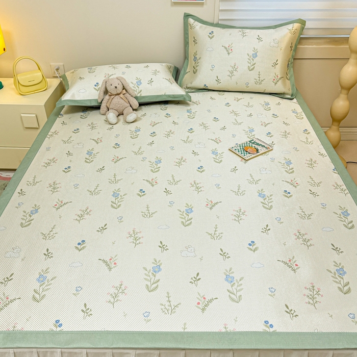 91家纺网 家纺一手货源 找家纺 慕尚家纺 2025新款600D小清新凉感冰丝凉席三件套 小兔叽