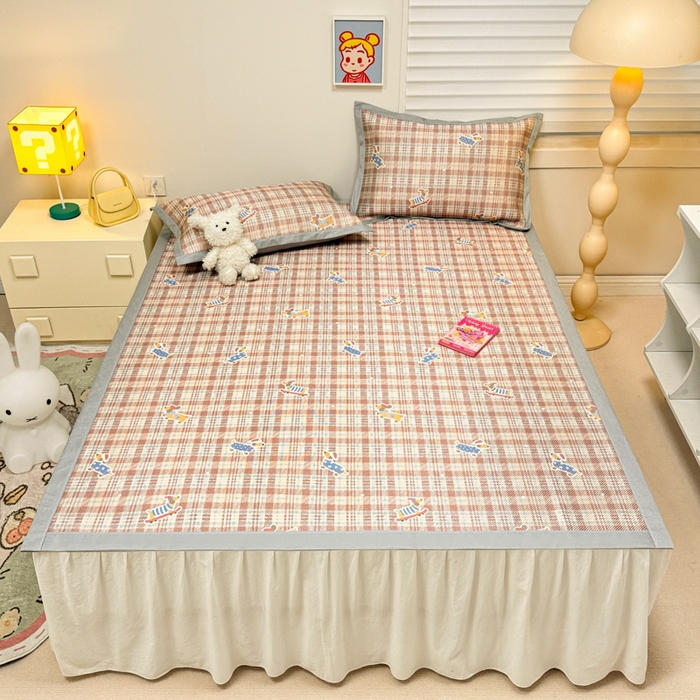 91家纺网 家纺一手货源 找家纺 （总）慕尚家纺 2025新款600D小清新凉感冰丝凉席三件套