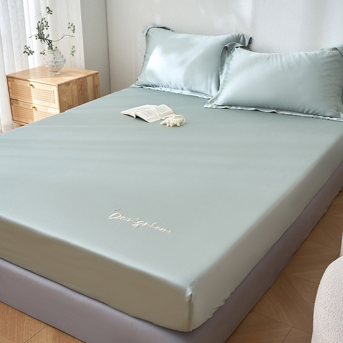 91家纺网 家纺一手货源 找家纺 黛舒家居 2025新款60S兰精天丝纯色简绣单床笠 薄荷绿