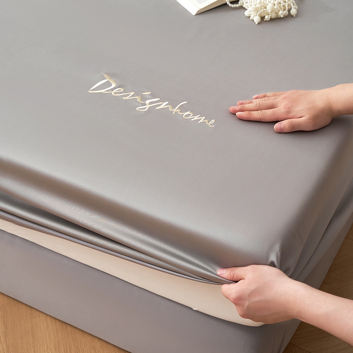 91家纺网 家纺一手货源 找家纺 黛舒家居 2025新款60S兰精天丝纯色简绣单床笠 烟灰