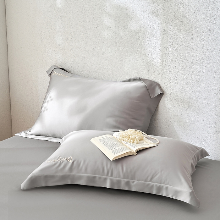 91家纺网 家纺一手货源 找家纺 黛舒家居 2025新款60S兰精天丝纯色简绣单床笠 烟灰