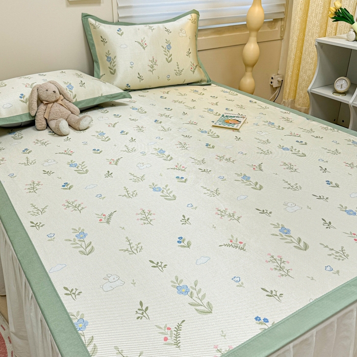 91家纺网 家纺一手货源 找家纺 慕尚家纺 2025新款600D小清新凉感冰丝凉席三件套 小兔叽