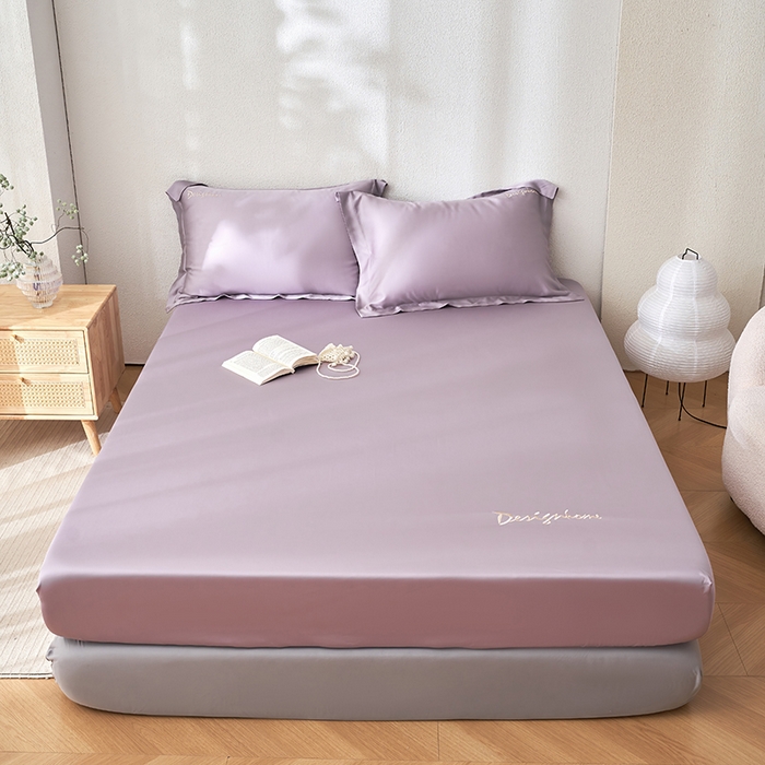 91家纺网 家纺一手货源 找家纺 黛舒家居 2025新款60S兰精天丝纯色简绣单床笠 丁香紫