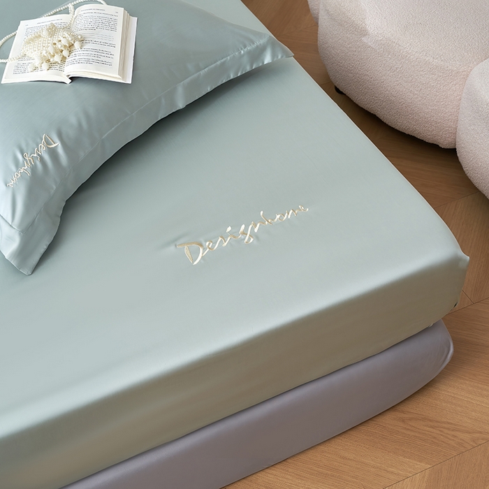 91家纺网 家纺一手货源 找家纺 黛舒家居 2025新款60S兰精天丝纯色简绣单床笠 薄荷绿