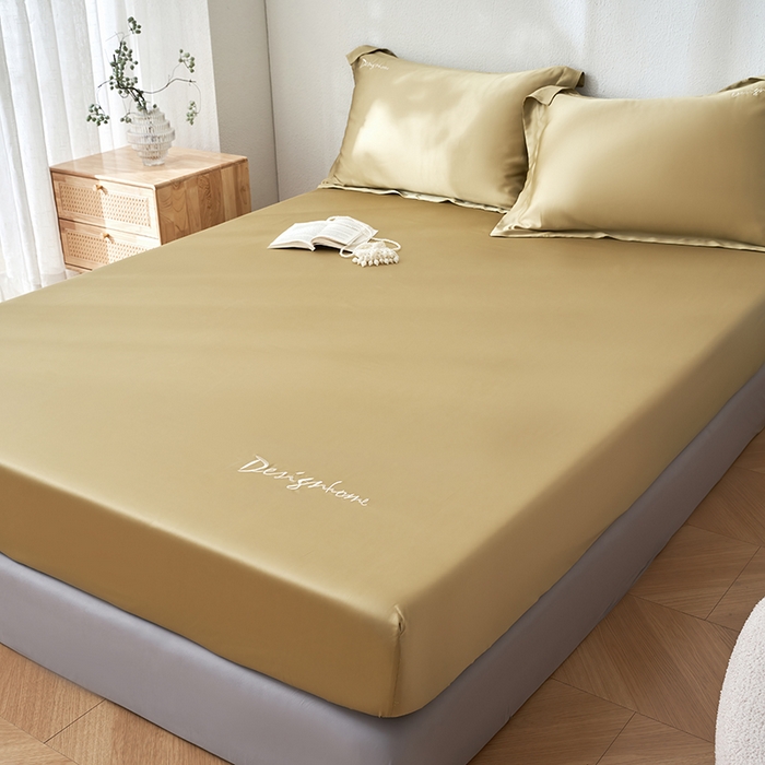 91家纺网 家纺一手货源 找家纺 黛舒家居 2025新款60S兰精天丝纯色简绣单床笠 琥珀黄