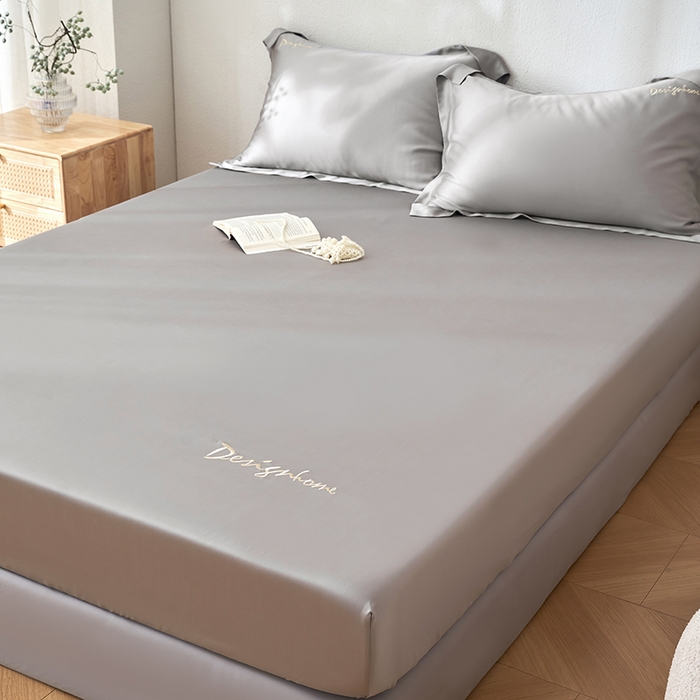 91家纺网 家纺一手货源 找家纺 黛舒家居 2025新款60S兰精天丝纯色简绣单床笠 烟灰