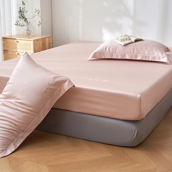 91家纺网 家纺一手货源 找家纺 黛舒家居 2025新款60S兰精天丝纯色简绣单床笠 千黛粉