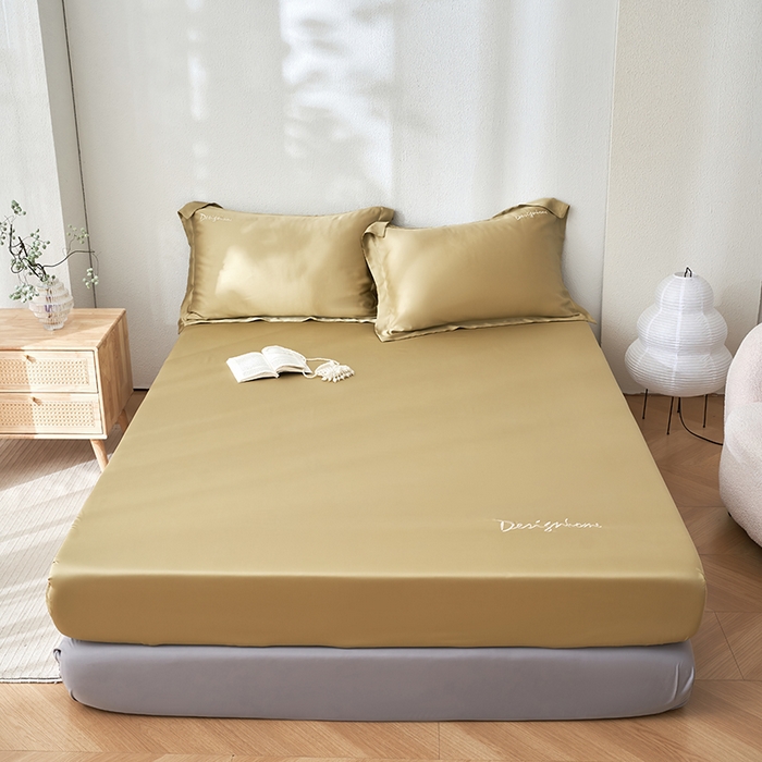 91家纺网 家纺一手货源 找家纺 黛舒家居 2025新款60S兰精天丝纯色简绣单床笠 琥珀黄