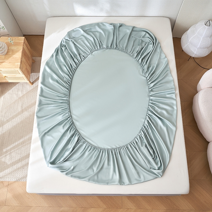 91家纺网 家纺一手货源 找家纺 黛舒家居 2025新款60S兰精天丝纯色简绣单床笠 薄荷绿