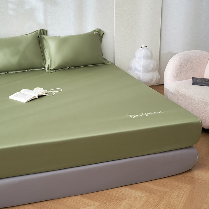 91家纺网 家纺一手货源 找家纺 黛舒家居 2025新款60S兰精天丝纯色简绣单床笠 松绿