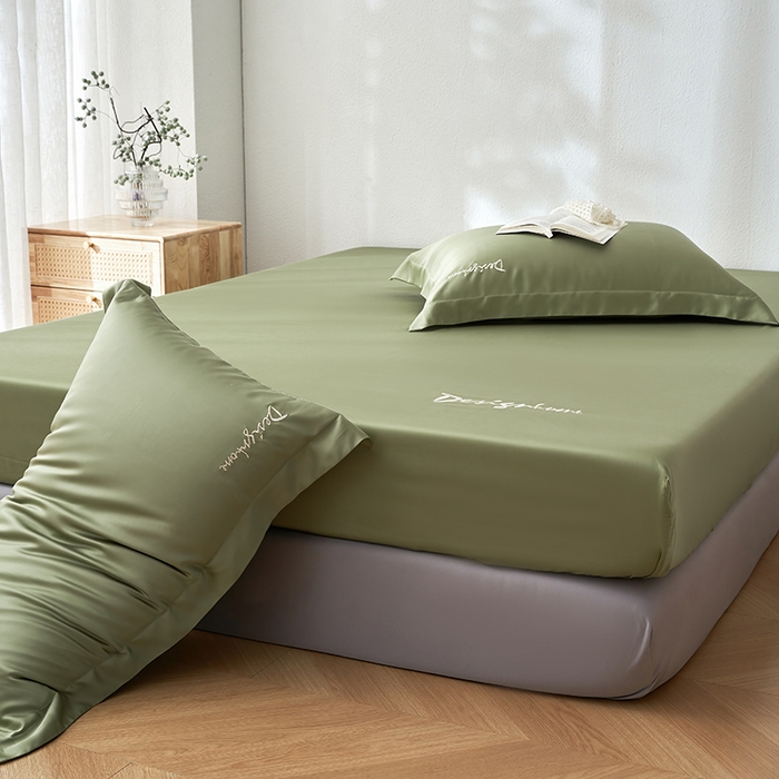 91家纺网 家纺一手货源 找家纺 黛舒家居 2025新款60S兰精天丝纯色简绣单床笠 松绿